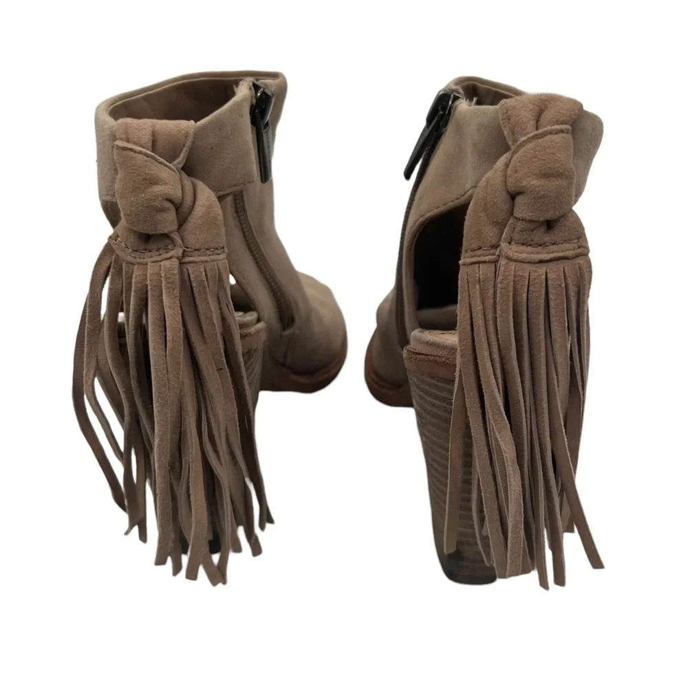 Vince Camuto Brown Leather Kyleena Block Heel Peep Toe Ankle Boots Size 6 Womens